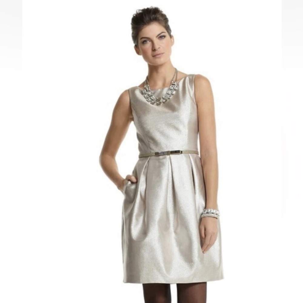 White House Black Market Champagne Glitter Cocktail Holiday NYE Dress Size 2
